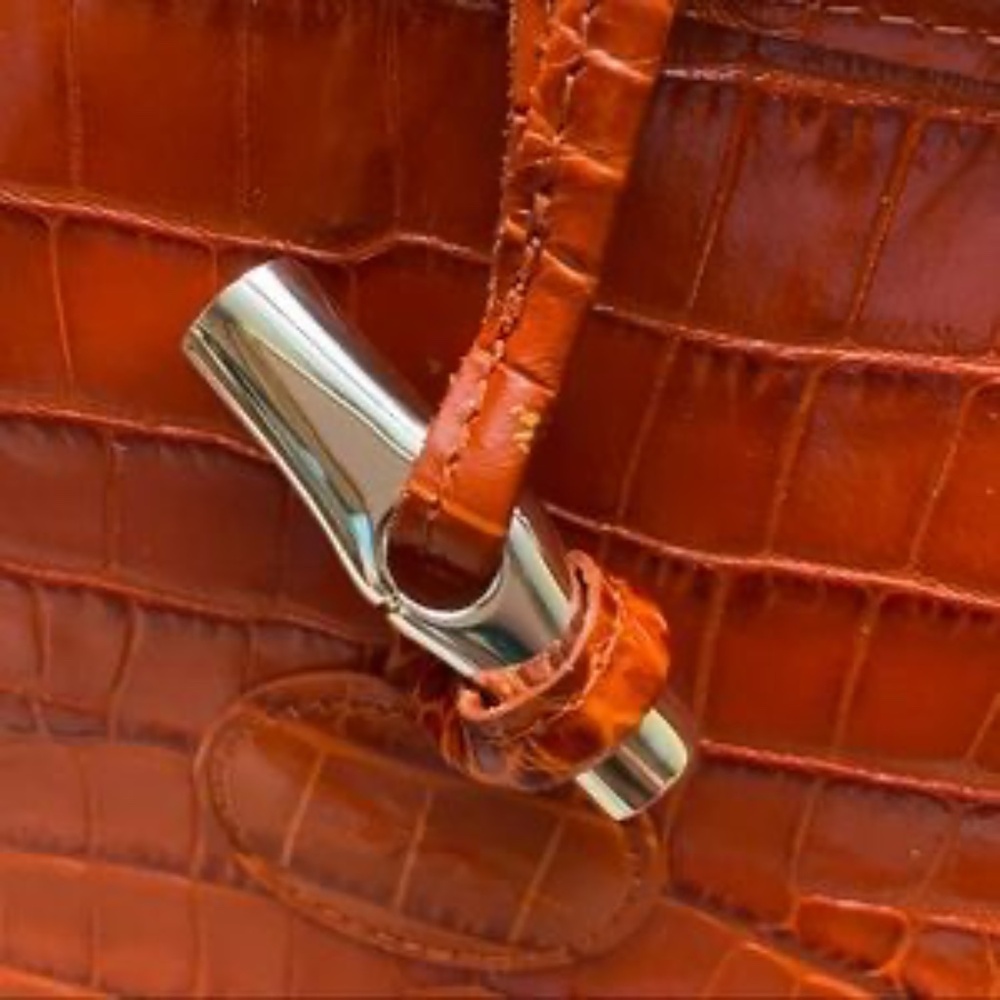 Longchamp Terracotta Roseau Croc Embossed Leather Toggle Shopper Top Handle Bag - Picture 7 of 12